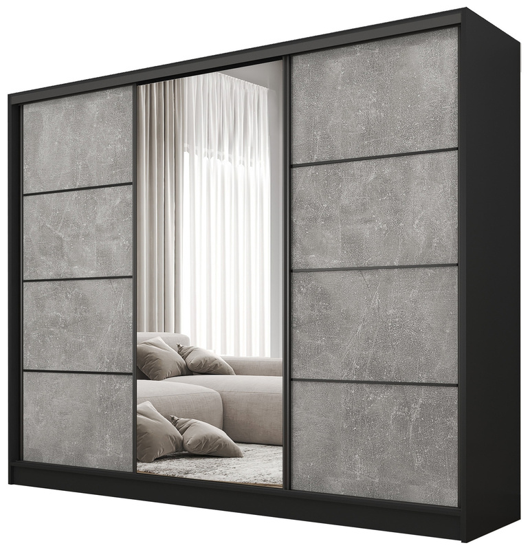 Szafa przesuwna z lustrem 235 cm do sypialni BEST półki szuflady drążki