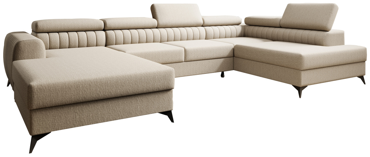 Duży wolnostojący narożnik salonowy z funkcją spania PAULLETTO pojemniki