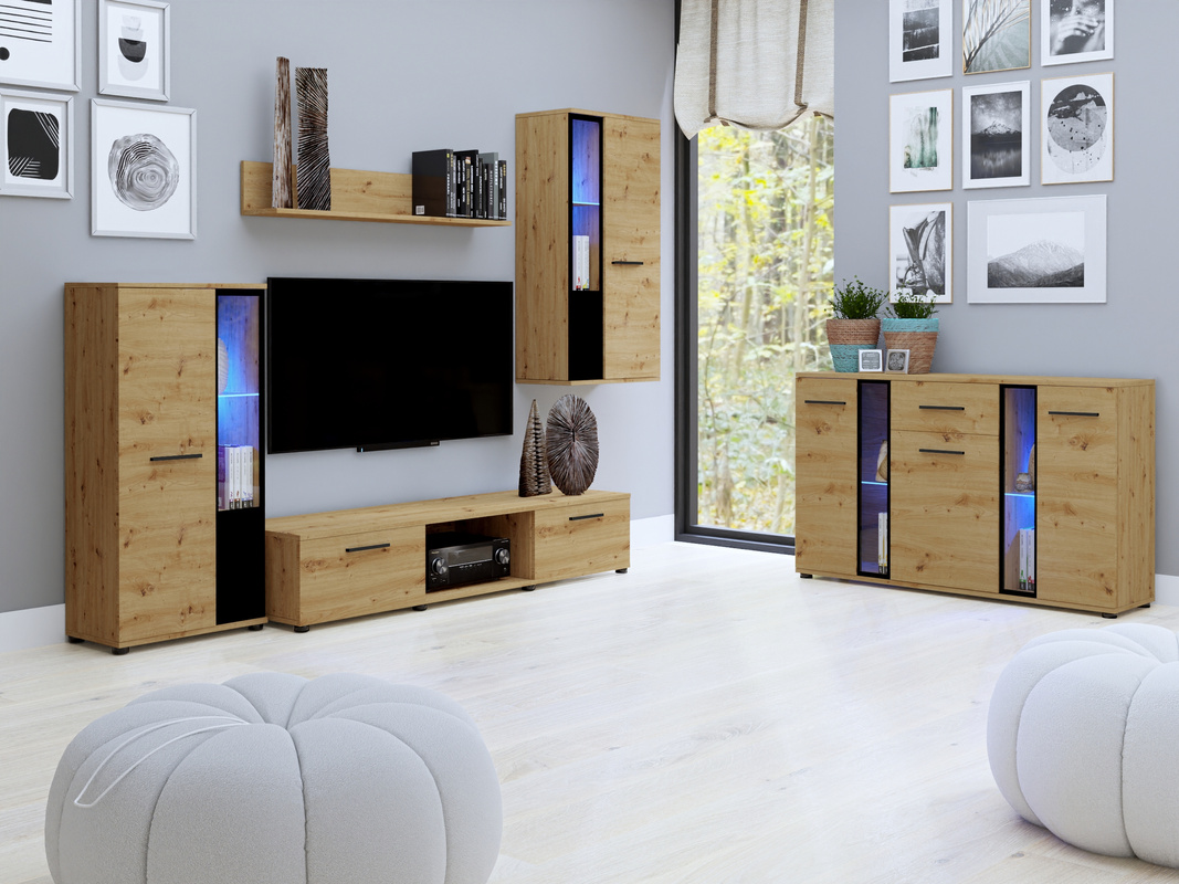 Meblościanka do salonu z komodą dąb artisan CUBE