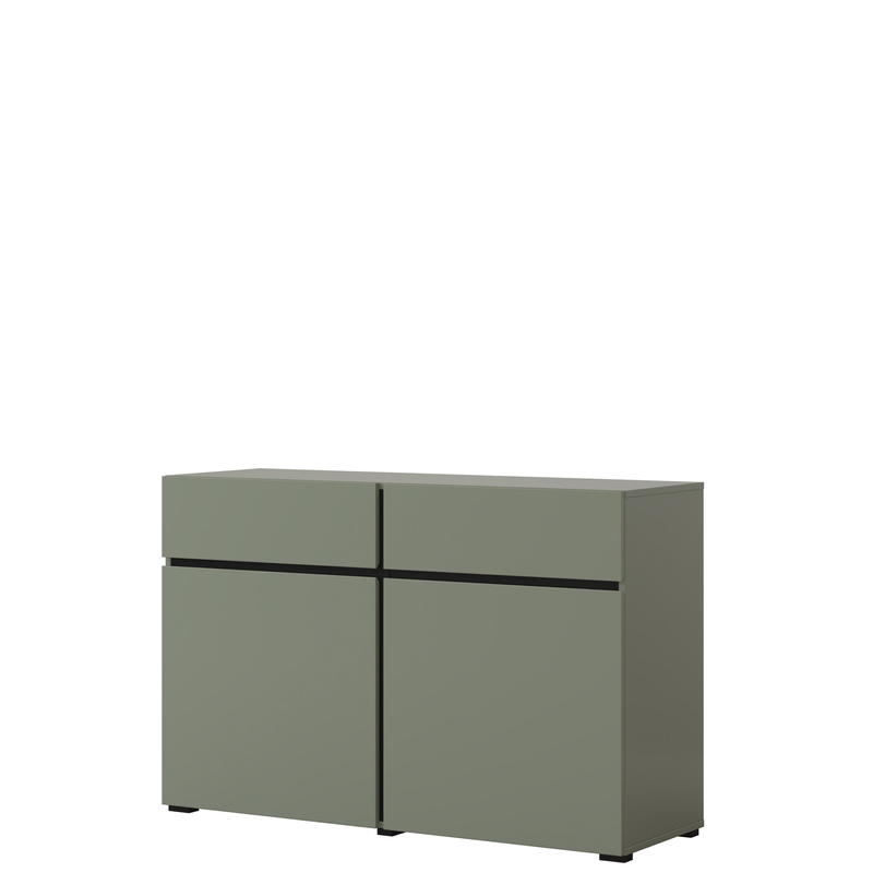 Mała zielona komoda z szufladami i półkami 120 cm CROSS