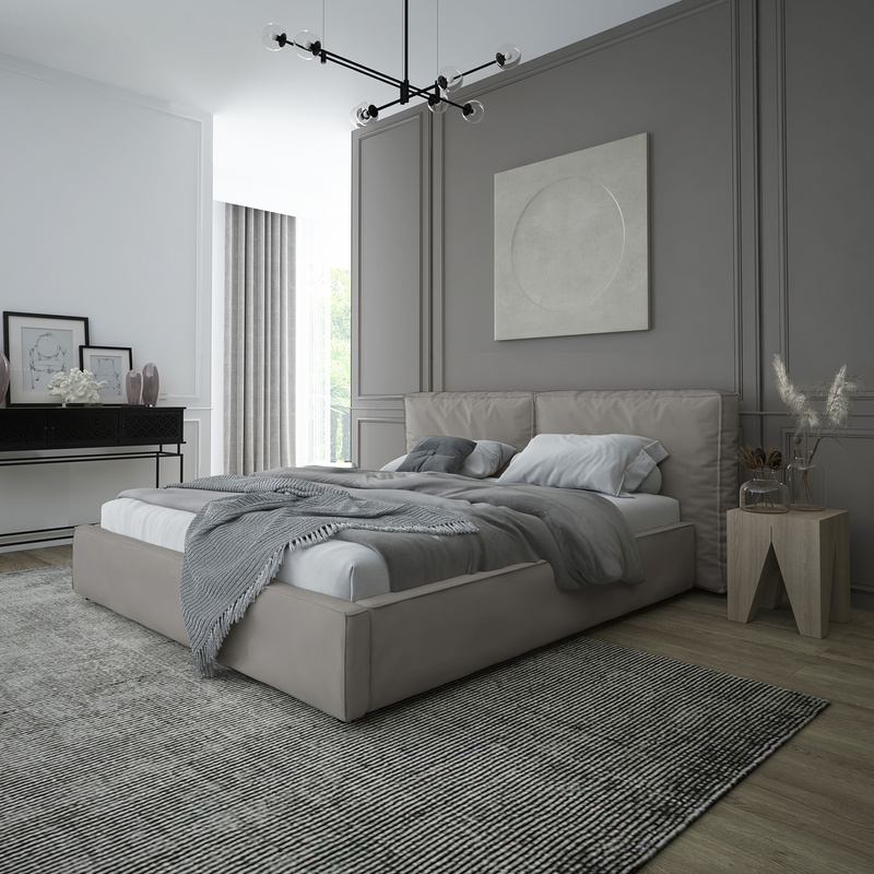 Dwuosobowe łóżko tapicerowane 180x200 z pojemnikiem i stelażem PALISE