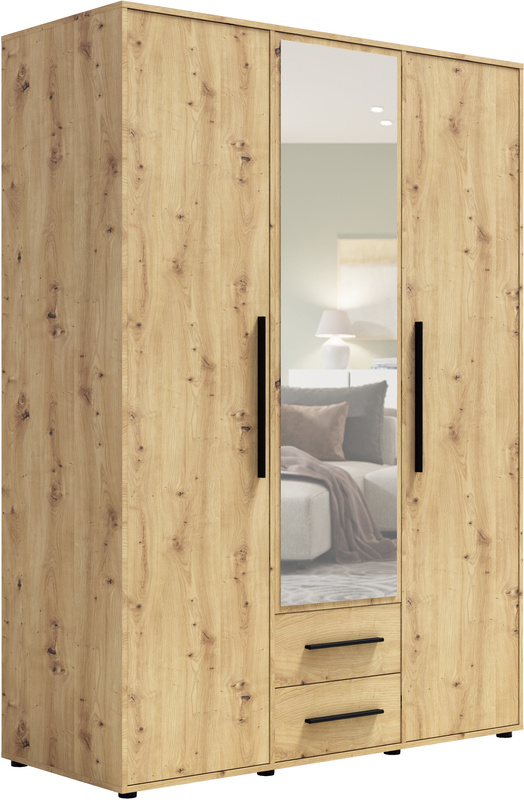 Szafa trzydrzwiowa z lustrem 150 cm do sypialni dąb artisan MAXIDO