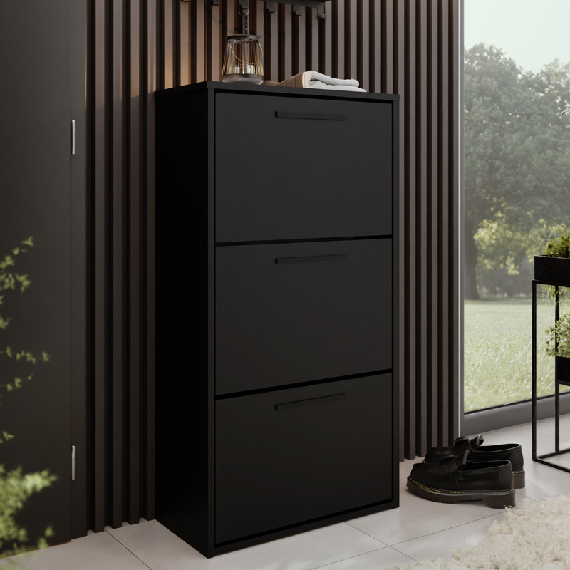 Czarna szafka na buty 59 cm do przedpokoju stojąca ANVER