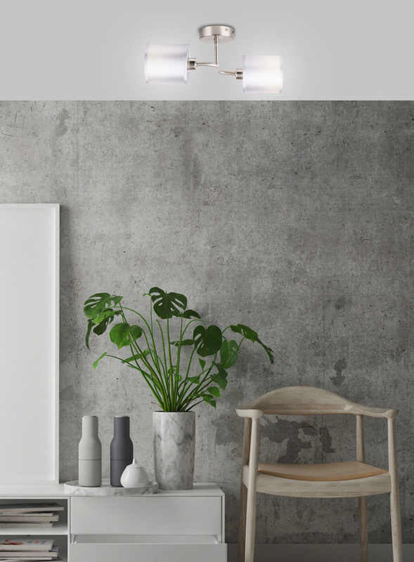 Srebrny kinkiet podwójny do salonu SAX z tkaninowymi abażurami