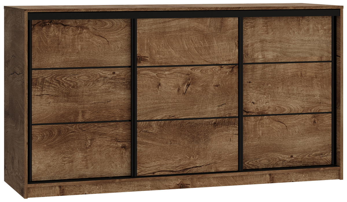 Pojemna trzydrzwiowa komoda z szufladami LOFT 180 cm dąb lefkas