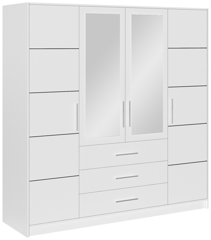 Biała szafa 200 cm z lustrem i szufladami do sypialni BILL