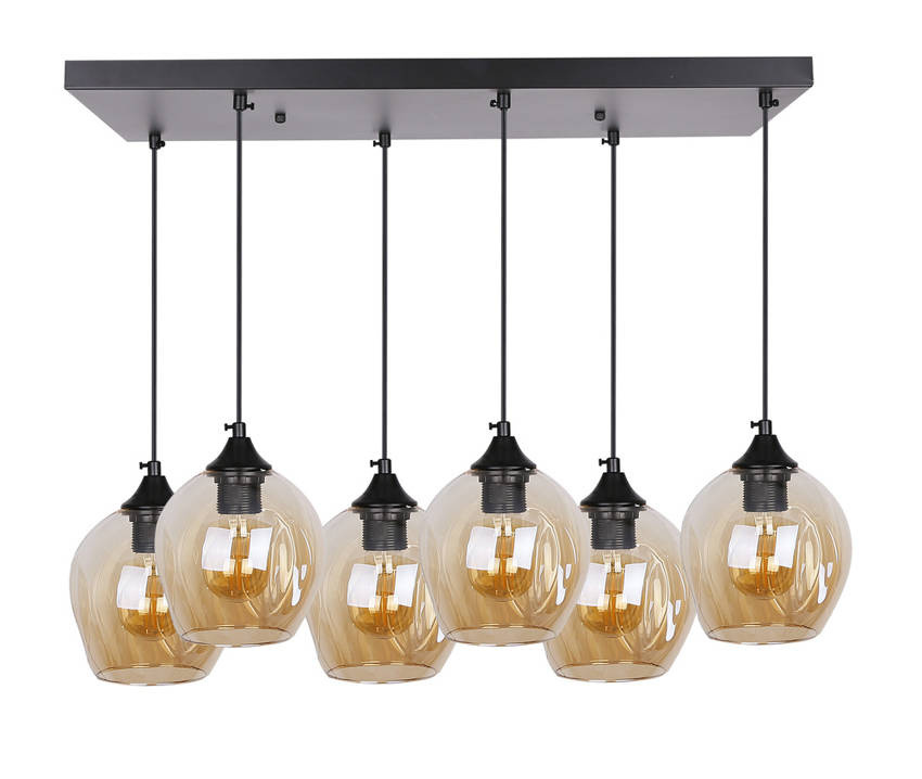 Czarna lampa wisząca szklana 6xE27 do salonu ASPA metal-szkło