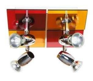 Czerwona żółta lampa sufitowa plafon vintage 4-płomienny Futura metal