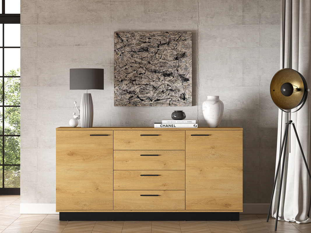 Szeroka loftowa komoda 170 cm do salonu MONELLI dąb stylowy