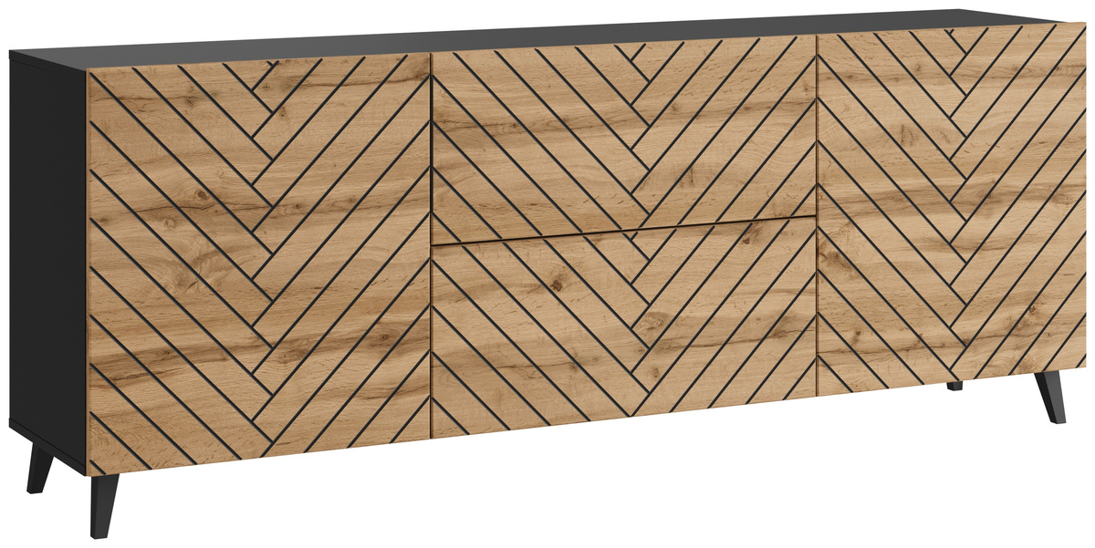 Nowoczesna szafka RTV na nóżkach 180 cm TRESO frezowana do salonu