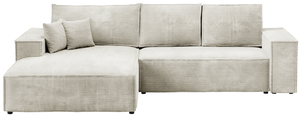 Sztruksowa kanapa narożna do salonu z funkcją spania beżowa PABLO