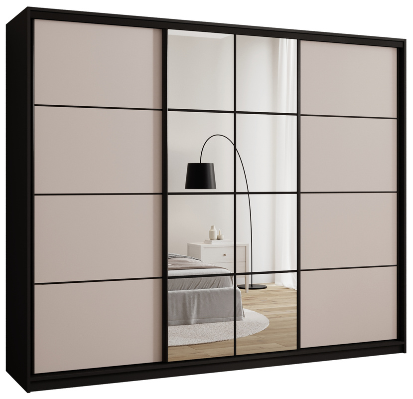 Duża beżowa szafa przesuwna z lustrem i drążkami 250 cm EDGE