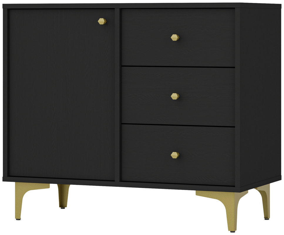 Czarna mała komoda z szufladami do salonu 84 cm TOKEN