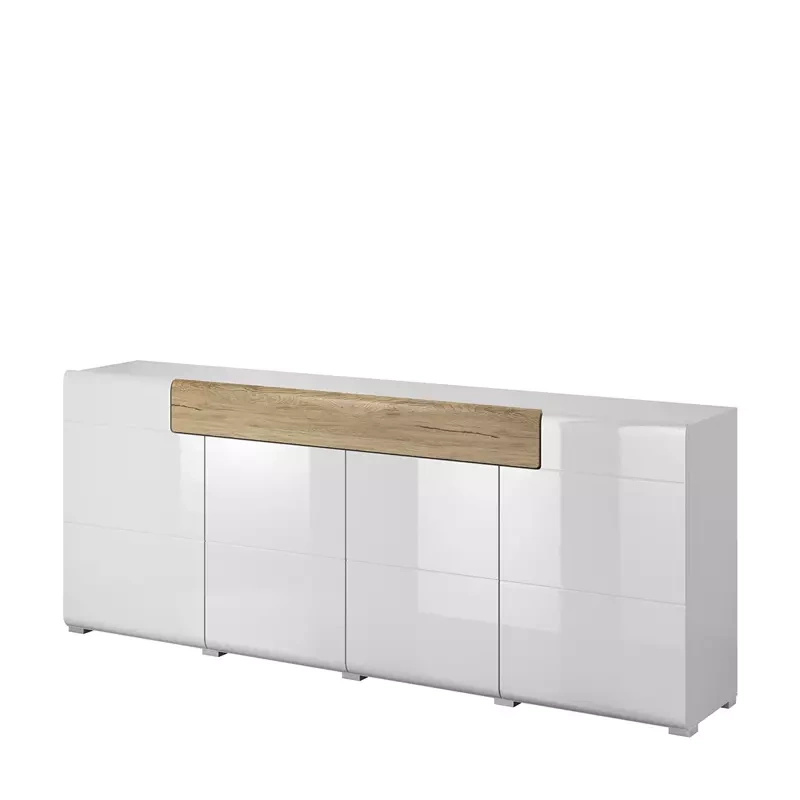 Komoda szeroka TENDER biały połysk ze wstawkami