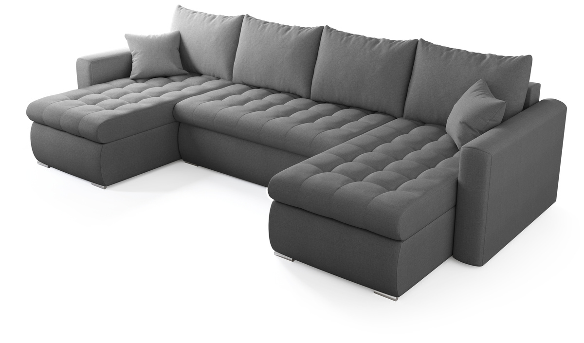 Szary rozkładany narożnik z funkcją spania i pojemnikiem LUIS U