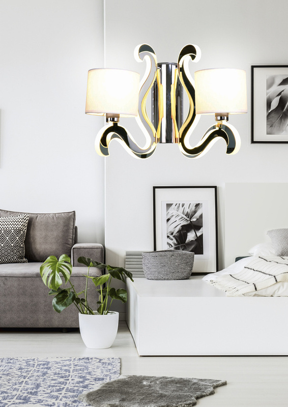 Srebrny kinkiet podwójny z ramieniem LED do salonu AMBROSIA chrom