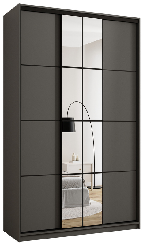 Wysoka grafitowa szafa przesuwna z lustrem 150 cm EDGE MAX
