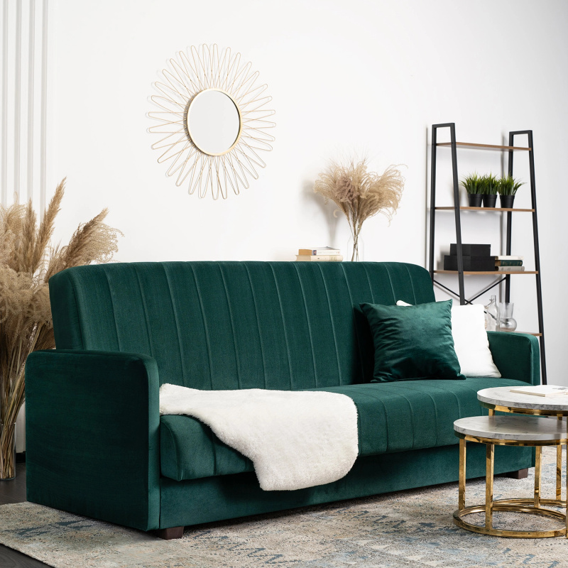 Zielona sofa rozkładana z funkcją spania do salonu PORTO