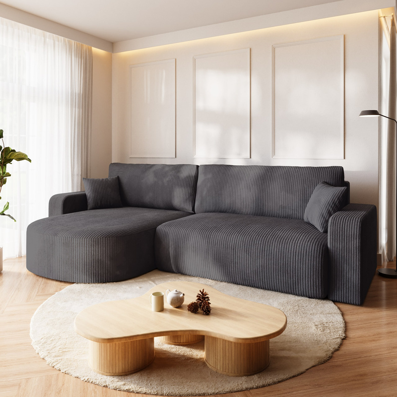 Narożnik z pojemnikiem na pościel i funkcją spania BISK szary