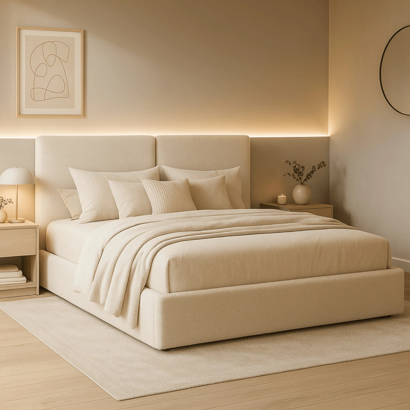 Kremowe łóżko 160x200 z pojemnikiem do sypialni MARSILLE boucle