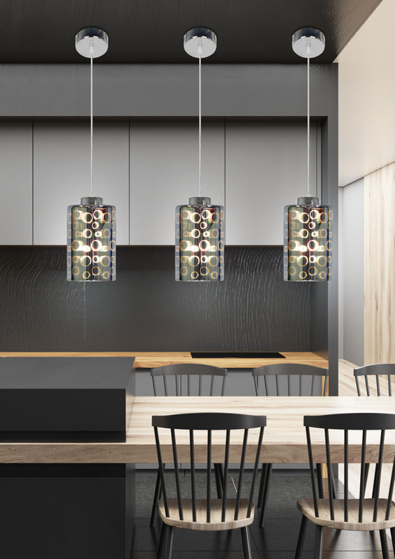 Srebrna lampa wisząca z kloszem 3D regulowana wysokość NOCTURNO metal