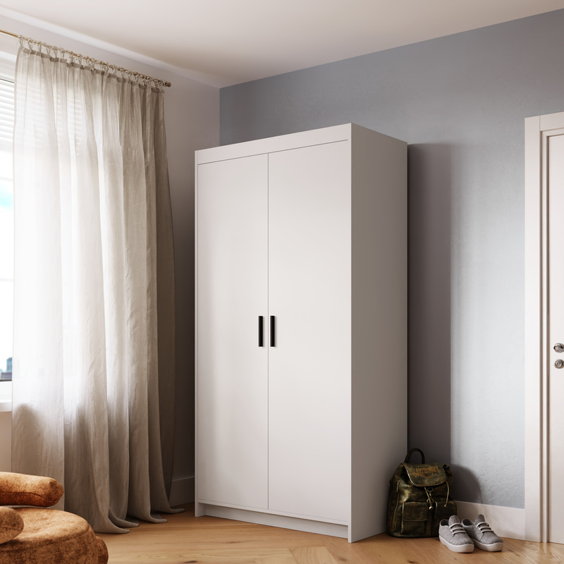 Nowoczesna modułowa biała szafa dwudrzwiowa KUBA 90 cm