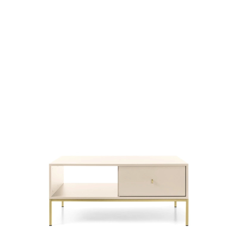 Stolik kawowy z szufladą MONTI beż złoty