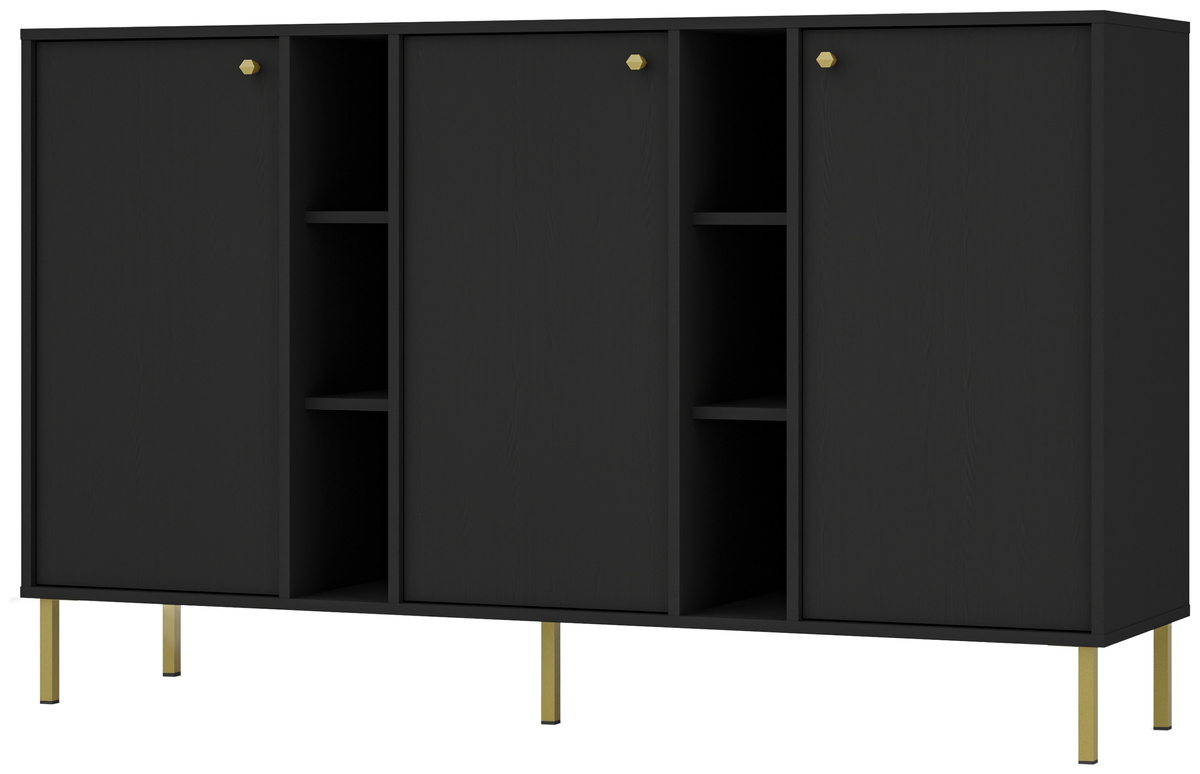 Czarna komoda z półkami do salonu 160 cm TOKEN