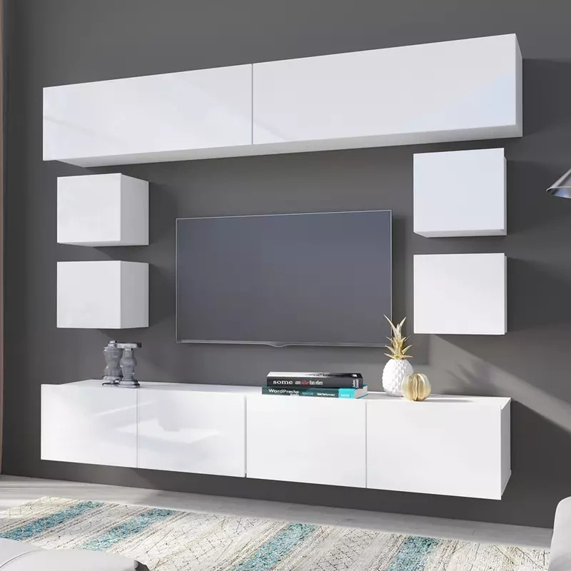 Meblościanka do salonu pokoju w białym połysku MODERN 16