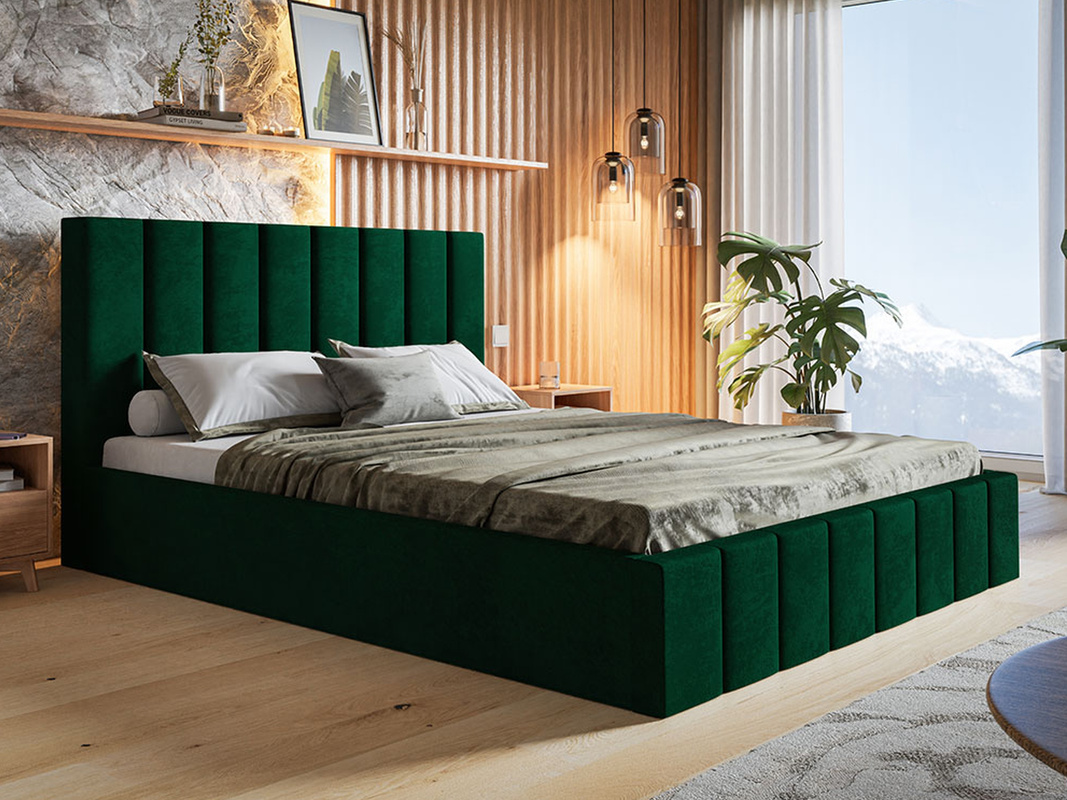 Łóżko tapicerowane 120x200 cm do sypialni PASOT butelkowa zieleń