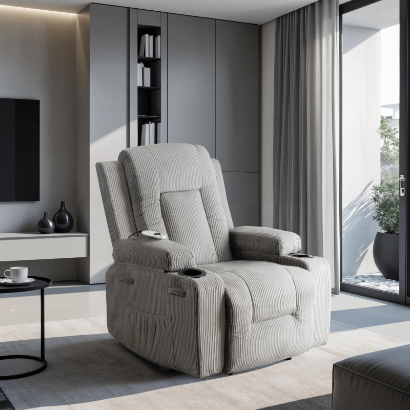 Fotel rozkładany do salonu z funkcją masażu BRANO szary sztruks