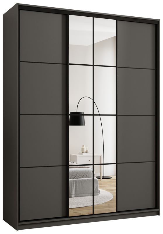 Grafitowa wysoka szafa przesuwna z lustrem 180 cm EDGE MAX