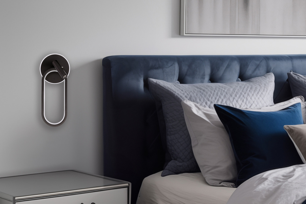 Czarny kinkiet ścienny LED owalny do salonu MONET zmienna barwa światła