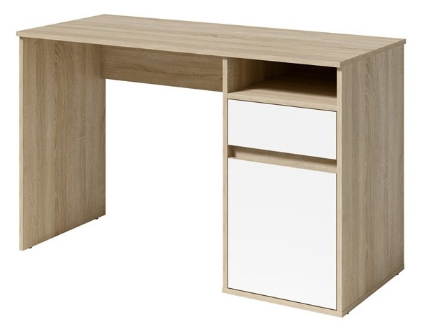 Biurko 120 cm z szufladą BILLY dąb sonoma z białymi frontami