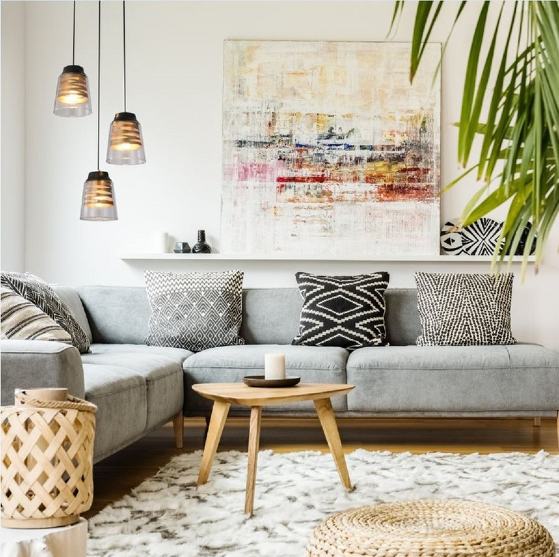 Czarna lampa wisząca loft 3-punktowa do salonu FRESNO szkło