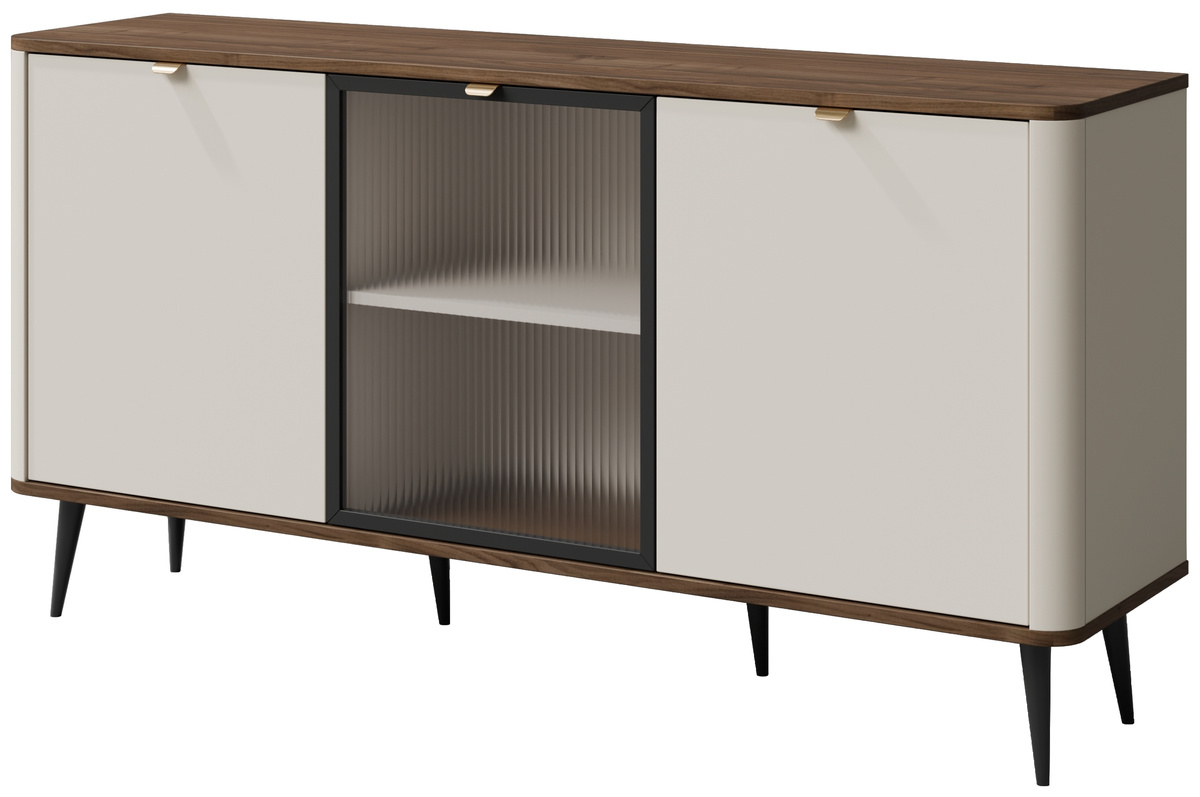 Komoda na nóżkach z witryną do salonu 160 cm MIREL kaszmir