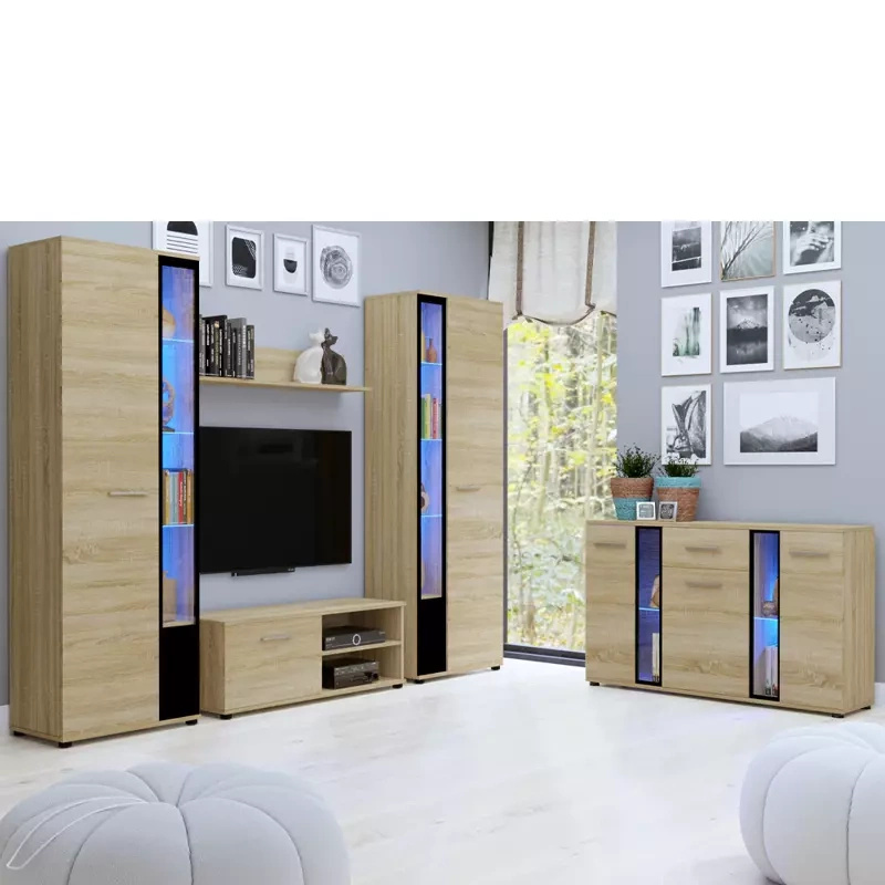 Nowoczesna meblościanka z komodą dąb sonoma Cube XL