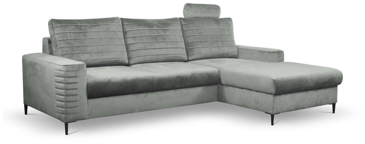 Szary welurowy narożnik z funkcją spania CASTI