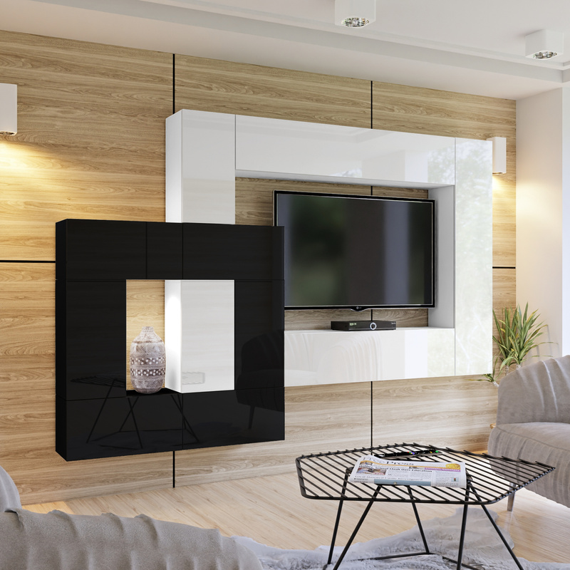 Nowoczesna meblościanka czarno biała połysk PREMIUM