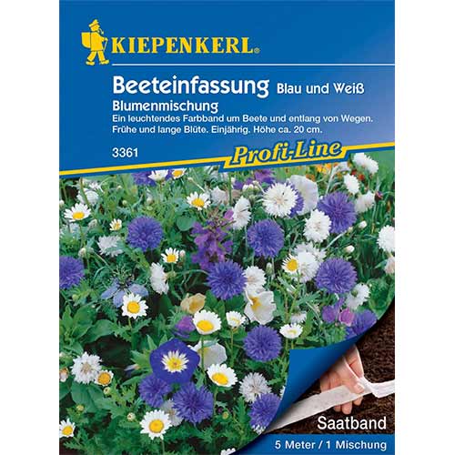 Mieszanka kwiatów na obrzeża Blue & White, nasiona na taśmie - Nasiona. Ilość w opakowaniu: 1 opak - GradinaMax