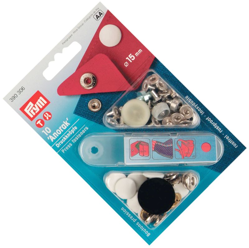 napy do kurtek, bluz białe fi 15mm 10szt PRYM 390306 .