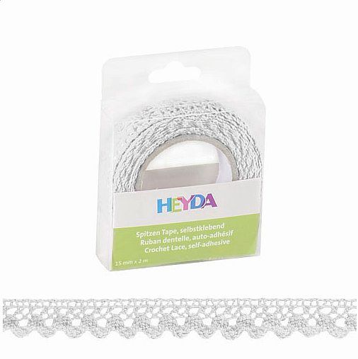 samoprzylepna koronka bawełniana HEYDA 2mb x 15mm kolor biały / 00