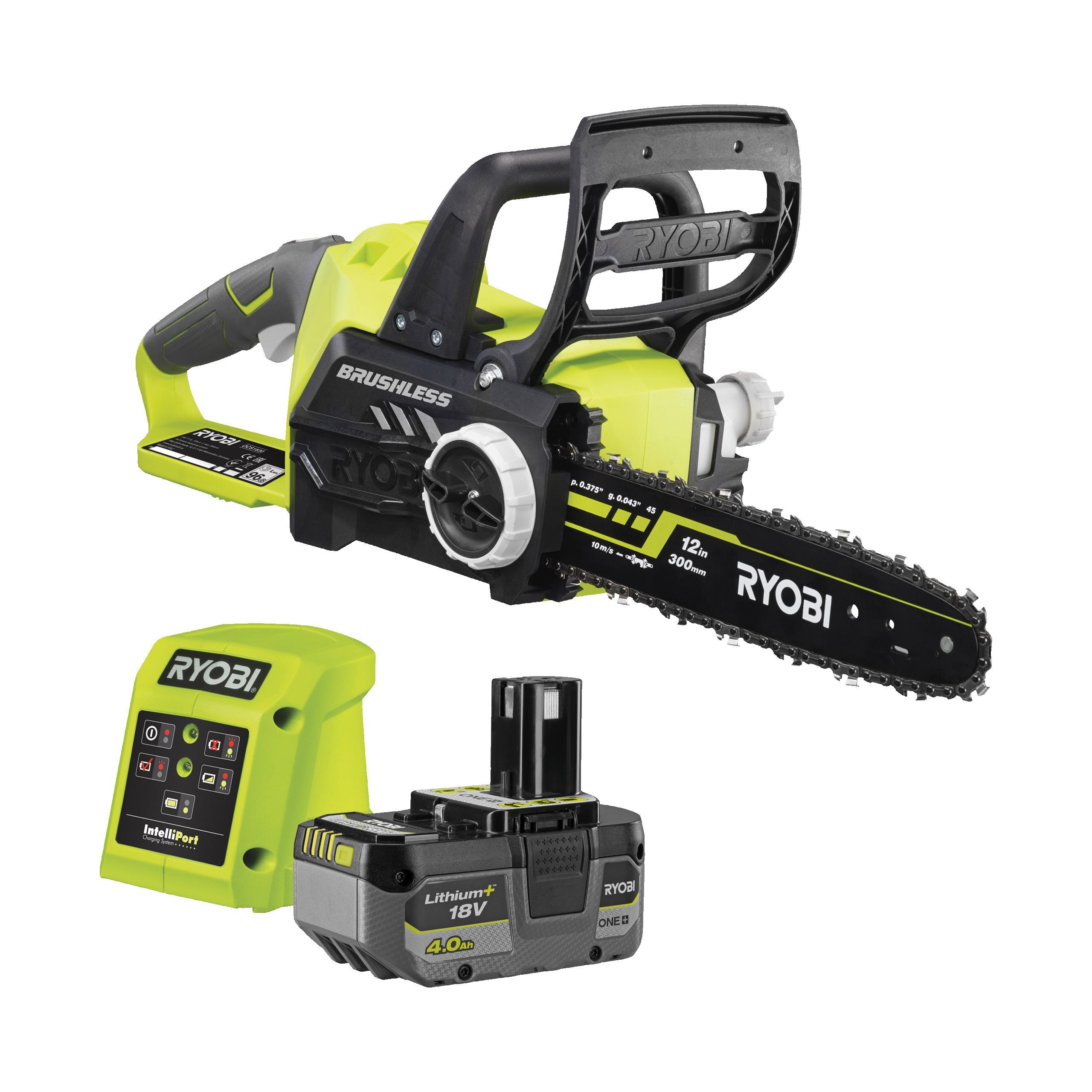 Piła łańcuchowa 30cm akumulatorowa bezszczotkowa 18V ONE+ w zestawie z akumulatorem 4.0Ah i ładowarką 1.5A