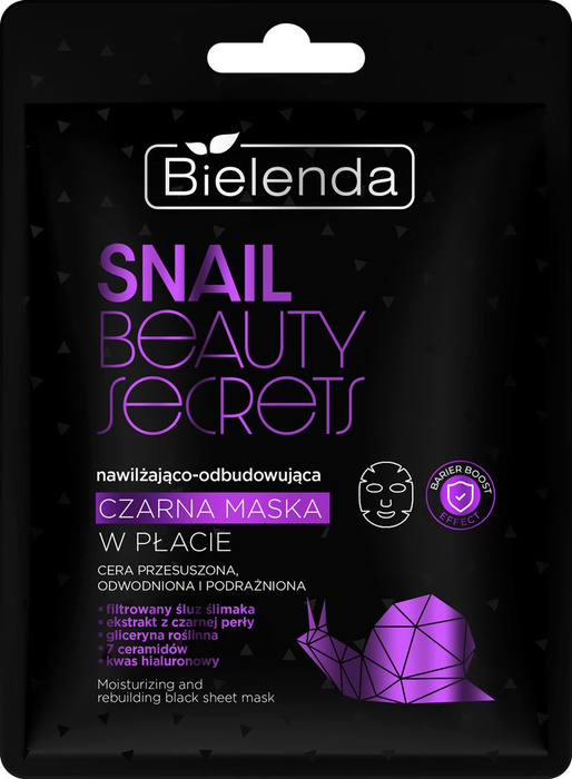 Bielenda Snail beauty secrets Nawilżająco - odbudowująca czarna maska w płacie, 1 szt.