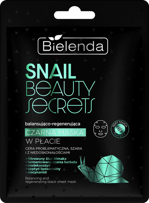 Bielenda Snail beauty secrets Balansująco - regenerująca czarna maska w płacie, 1 szt.