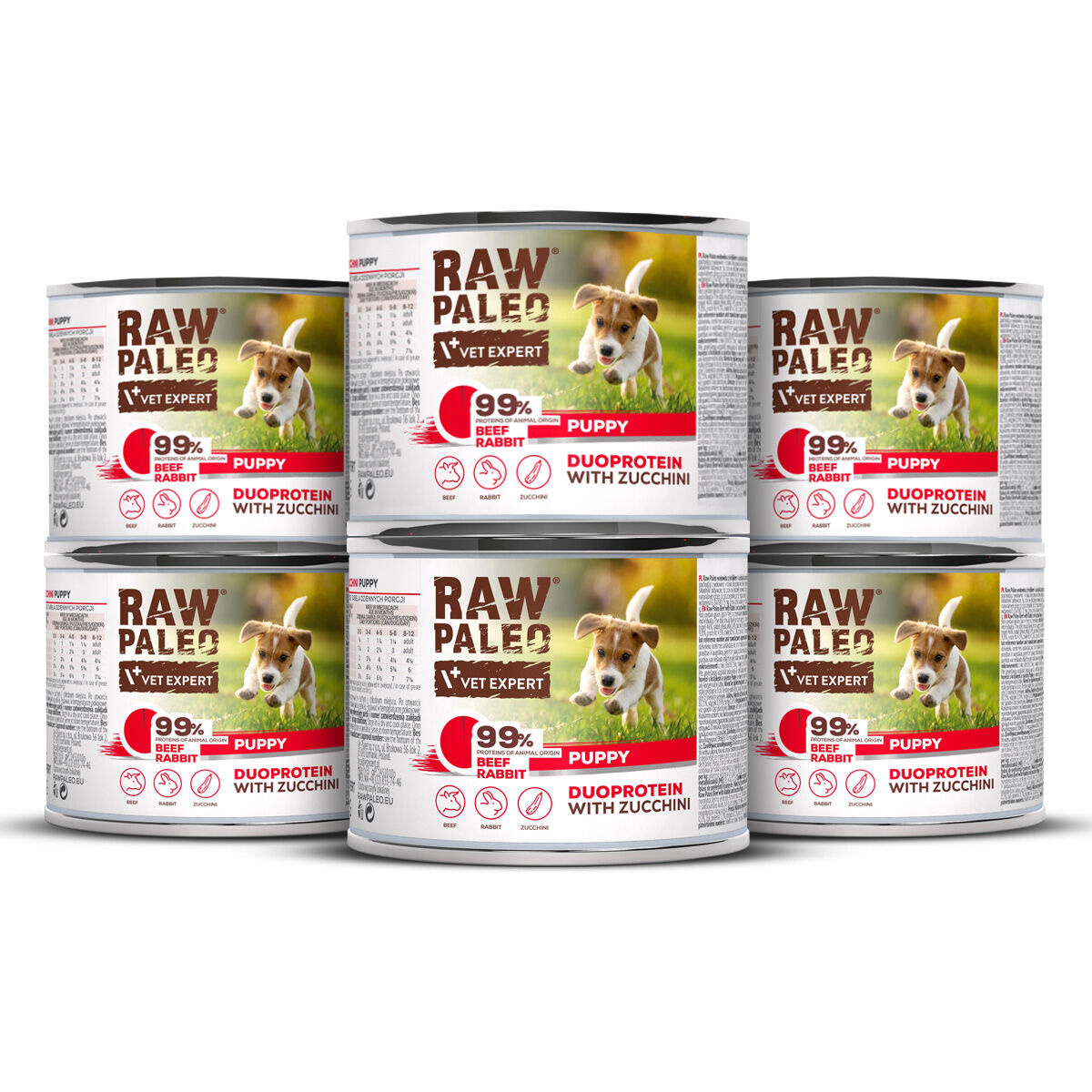 RAW PALEO BEEF&RABBIT PUPPY CAN 6x200g - mokra karma dla szczeniąt duoproteina wołowina z królikiem