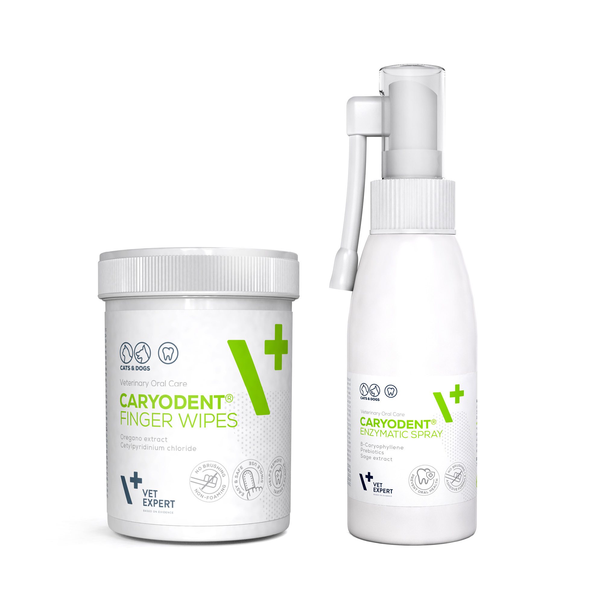 VET EXPERT CARYODENT zestaw FINGER WIPES i ENZYMATIC SPRAY - czyściki i spray enzymatyczny do higieny jamy ustnej psa i kota