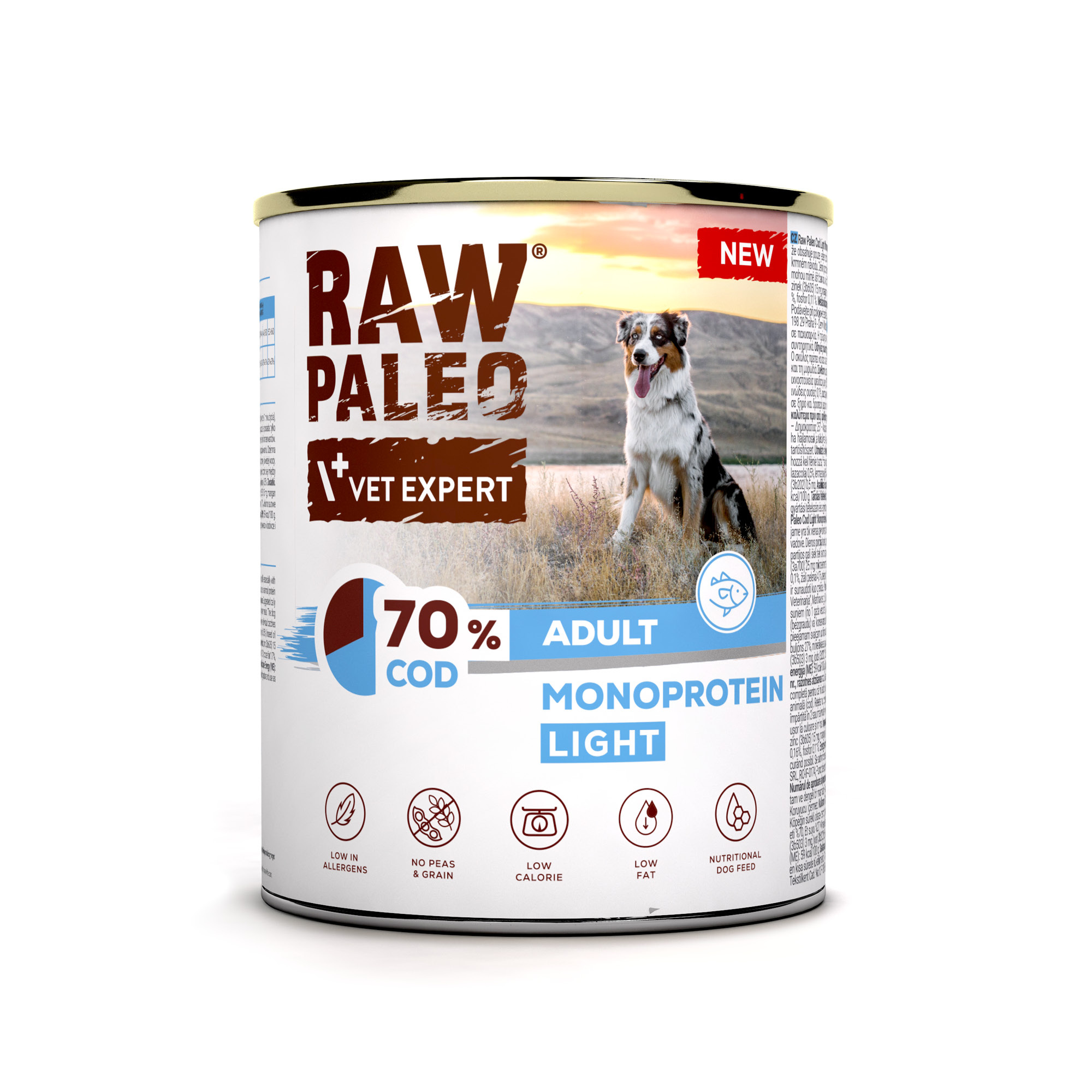 RAW PALEO COD LIGHT MONOPROTEIN ADULT DOG 800g - mokra karma dla psów z tendencją do nadwagi monoproteina z dorszem