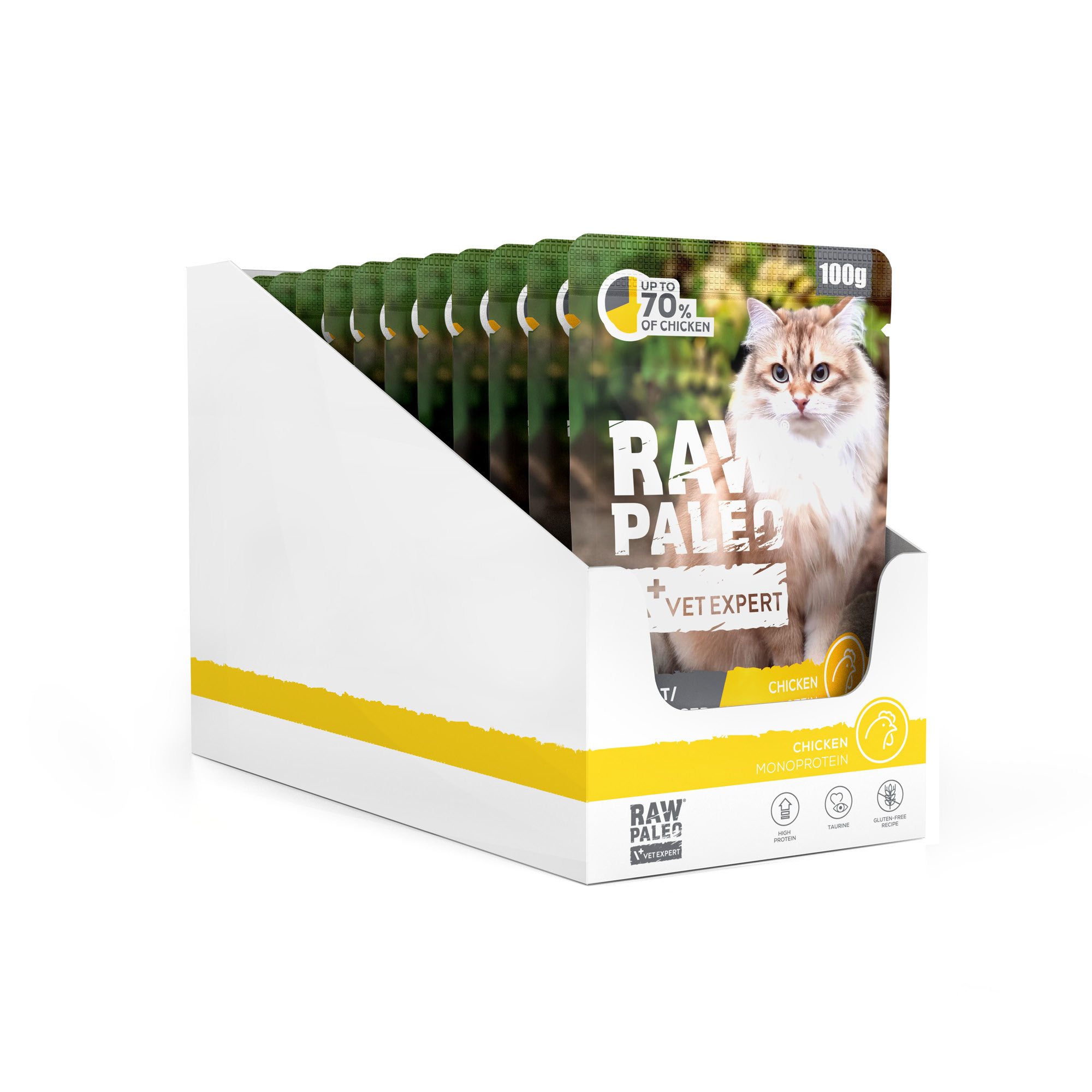 RAW PALEO ADULT/STERILISED CAT CHICKEN 12x100g - mokra karma dla kotów dorosłych i sterylizowanych - kurczak
