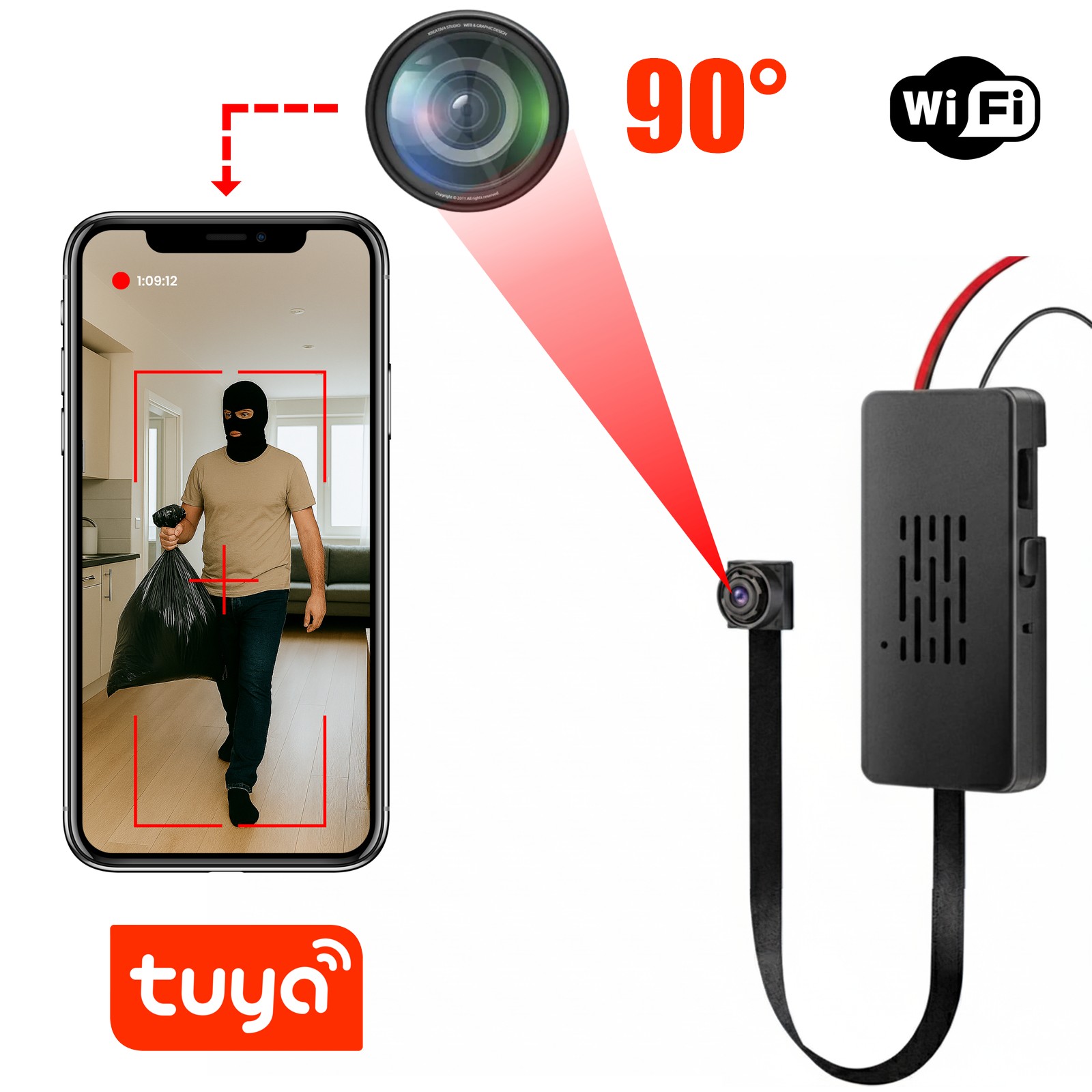 Ukryta Kamera Szpiegowska WiFi MKC10 premium TUYA 90°